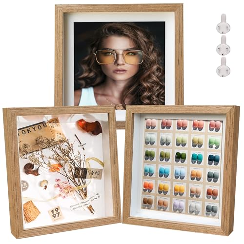 Houstimi Shadow Box Frames Originaler Holz-Bilderrahmen, 20,3 x 20,3 cm, 3 Stück, kleine Schattenbox-Vitrine aus Massivholz und Echtglas, Innentiefe 1,5 cm, für Wand oder Tischplatte von Houstimi