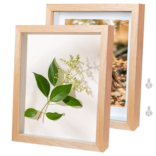 Houstimi 3D Bilderrahmen Holz 13x18cm 2 Pack Teakholz Fotorahmen aus Massivholz und Echtglas für Objekte bis 1.5cm von Houstimi