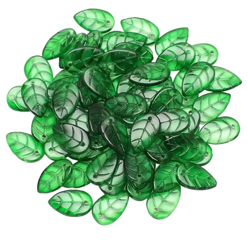 100 Stück Blattperlen, 0, 39 x 0, 71 Zoll, DIY dekorative kleine grüne Glasblattperlen für Schmuck, Windspiele, Basteln, Blattperlen zur Schmuckherstellung, grüne Glasperlen zur Schmuckherstellung von HoveeLuty