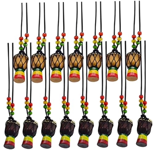 15 Stück Halsketten mit afrikanischen Trommeln, 5, 1 x 2, 5 cm, zweifarbig, klassischer Mini-Trommel-Anhänger aus Holz, kreative Geschenke für Kinder und Erwachsene, Partyzubehör, Schulbongos für K von HoveeLuty