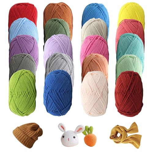 20 Stück Baumwollgarn zum Häkeln, mehrfarbiges, superweiches Milchbaumwollgarn zum Stricken, Häkeln, für Babykleidung, Mützen, Socken, Schals, Spielzeugherstellung 20 Stück Baumwollgarn zum Häkeln, mehrfarbiges, superweiches Milchbaumwollgarn zum Stricken, Häkeln, für Babykleidung, Mützen, Socken, Schals, Spielzeugherstellung von HoveeLuty