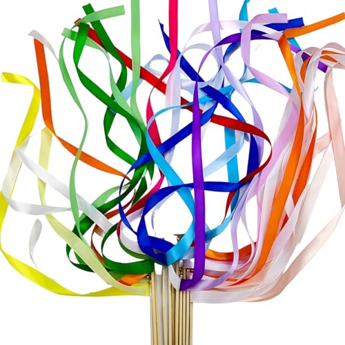 20 Stück Hochzeitsstäbe, eleganter bunter Bandstab mit goldenen Glockenbandstäben, tragbare Seidenluftschlangen, Tanzflächen-Requisiten für Partygeschenke, Hochzeitsdekorationen, Luftschlangen, B 20 Stück Hochzeitsstäbe, eleganter bunter Bandstab mit goldenen Glockenbandstäben, tragbare Seidenluftschlangen, Tanzflächen-Requisiten für Partygeschenke, Hochzeitsdekorationen, Luftschlangen, B von HoveeLuty