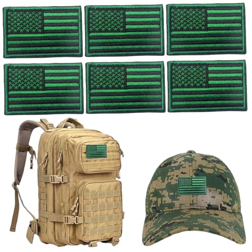 6 Stück Aufnäher mit amerikanischer Flagge, 7, 9 x 5, 1 cm, bestickt, zum Aufkleben, USA-Flagge, Aufnäher für Stoffrucksäcke und Taschen, grüne für Rucksäcke, Taschenaufnäher, bestickte Au von HoveeLuty
