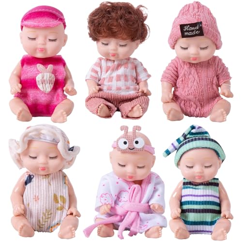 6-teilige Mini-Babypuppen, 10, 2 cm, realistischer Kunststoff, schlafende Mini-Babys mit Kleidung, beweglichen Gelenken, süße -Puppen für Mädchen, Jungen, Kleinkinder und Kinder ab 3 Jahren, r von HoveeLuty