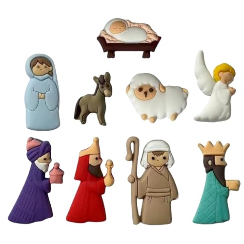 9-teiliges Set Weihnachtsknöpfe aus Kunstharz, neuartige Krippenknöpfe mit flacher Rückseite, Weihnachtsverzierungen zum Basteln und Nähen, Weihnachtsflicken, Kühlschrankmagnet, Krippen-Weihnacht von HoveeLuty