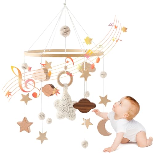 Babybett-Mobile, Sterne, Wolken, Mond, Baby-Mobile mit knackigem Klang, handgehäkeltes Holz, Kinderzimmer-Mobiles, Boho-Kinderbett-Spielzeug zum Aufhängen für Jungen und Mädchen, Babybett-Mobile, Baby Babybett-Mobile, Sterne, Wolken, Mond, Baby-Mobile mit knackigem Klang, handgehäkeltes Holz, Kinderzimmer-Mobiles, Boho-Kinderbett-Spielzeug zum Aufhängen für Jungen und Mädchen, Babybett-Mobile, Baby von HoveeLuty