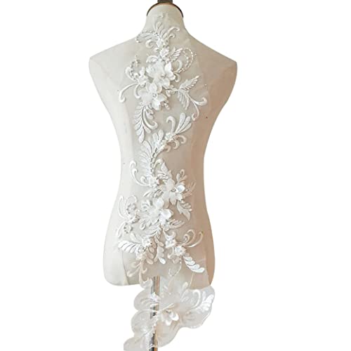 Blütenblüte Applikze Perlen Pailletten Blume Spitzenfleck Braut Hochzeitskleid Geprägte Perlen Stickerei Spitze Applikationen Motiv Nähwerk Weiß Weiß von HoveeLuty