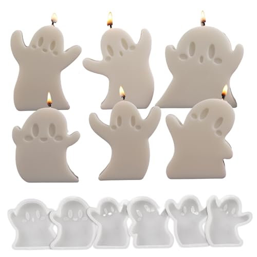 Halloween-Silikonformen, 6 Stück, niedliche Geister-Kerzenform in verschiedenen Formen, gruselig, antihaftbeschichtet, wiederverwendbar, für Kerzen, Wachs, Seife, Ton, Gips, Epoxidharz, Geister-Sil Halloween-Silikonformen, 6 Stück, niedliche Geister-Kerzenform in verschiedenen Formen, gruselig, antihaftbeschichtet, wiederverwendbar, für Kerzen, Wachs, Seife, Ton, Gips, Epoxidharz, Geister-Sil von HoveeLuty
