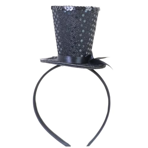 HoveeLuty Mini Zylinder, Zylinder mit schwarzen Pailletten auf Haarreif, mit Schleife für Karneval, Mottoparty, Abschlussball, Haarreif, Puppenhut HoveeLuty Mini Zylinder, Zylinder mit schwarzen Pailletten auf Haarreif, mit Schleife für Karneval, Mottoparty, Abschlussball, Haarreif, Puppenhut von HoveeLuty