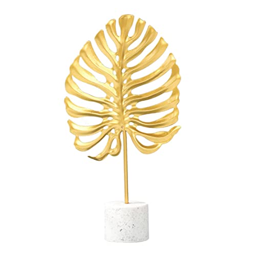Modernes Schreibtischornament aus Metall in Marmorblattform, Tischhandwerk, Heimdekoration, Wohnzimmer, Benroom, Tischdekoration, Geburtstagsgeschenke (Gold), Blattgold-Dekor, Metallornament für den S von HoveeLuty