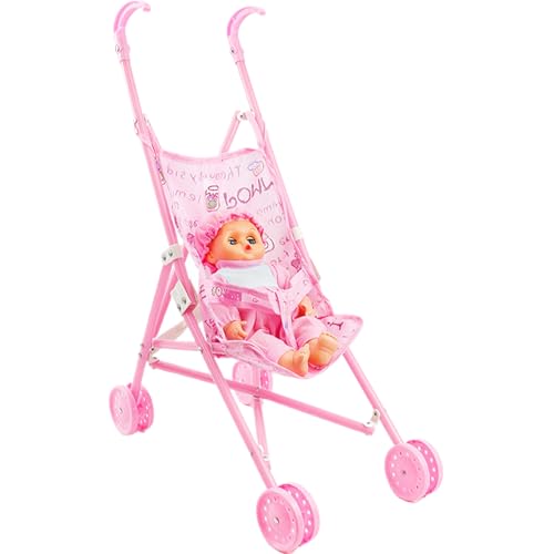 Puppenwagen-Set, Faltbarer tragbarer Puppenwagen mit Puppe, süße bewegliche Babypuppe mit großen Augen und tragbarer Kleidung, für Kleinkinder, Mädchen, Puppe mit Kinderw Puppenwagen-Set, Faltbarer tragbarer Puppenwagen mit Puppe, süße bewegliche Babypuppe mit großen Augen und tragbarer Kleidung, für Kleinkinder, Mädchen, Puppe mit Kinderw von HoveeLuty