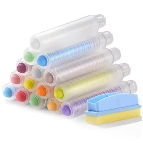 Staubfreie Kreide, 15 Stück, leuchtende Farben, freihändige Tafelkreide mit Radiergummi, abwaschbar, sicher für Kinder, Lehrer, Schreiben, Zeichnen, farbige Tafelkreide, staubfreie Kreide für Kin von HoveeLuty