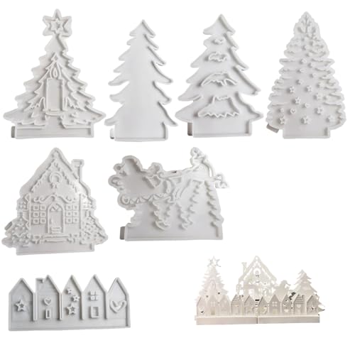 Weihnachts-Silikonformen, 7-teilig/Set, Weihnachtsszenen-Gussform, einfaches Lösen für DIY-Epoxidharz, Heimparty-Dekoration, Weihnachtskerzenformen, Weihnachtsform, Silikonformen von HoveeLuty