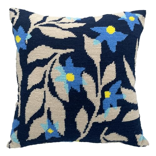 Howie's Needlepoint Gestempeltes Kreuzstich-Kissen-Set für Anfänger, Stickmuster auf Baumwoll-Leinwand, Garn, 2 Nadeln und Anleitung (evtl. nicht in deutscher Sprache), 40,6 x 40,6 cm (blaue Nacht) von Howie's Needlepoint