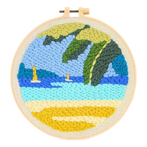 Howie's Needlepoint Stanznadel-Set für Anfänger, DIY-Cartoon-Stanznadel-Kits, Sticksets mit Garnen, Werkzeugen und Anleitungen, kreatives Basteln, Heimdekoration (Segelboot, 20,3 cm Durchmesser) von Howie's Needlepoint