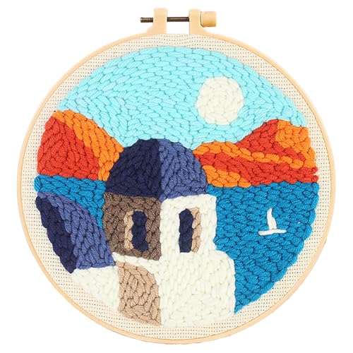 Howie's Needlepoint Stanznadel-Set für Anfänger, DIY-Cartoon-Stanznadel-Kits, Sticksets mit Garnen, Werkzeugen und Anleitungen, kreatives Basteln, Heimdekoration (Sitzturm, 20,3 cm Durchmesser) von Howie's Needlepoint