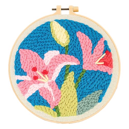Howie's Needlepoint Stanznadel-Set für Anfänger, DIY-Cartoon-Stanznadel-Kits, Sticksets mit Garnen, Werkzeugen und Anleitungen, kreatives Basteln, Heimdekoration (lilie, 20,3 cm Durchmesser) von Howie's Needlepoint