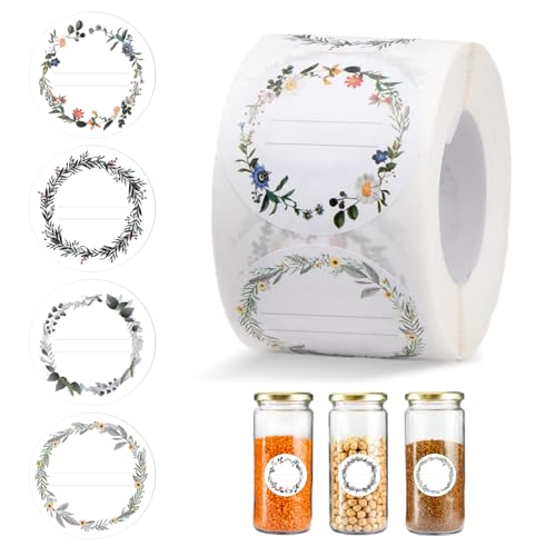 Hoxfly 500 Etiketten Selbstklebend, 5cm Aufkleber zum Beschriften, Klebeetiketten zum Beschriften mit 4 Mustern Selbstklebende Etiketten, Homemade Etiketten Marmelade für Gläser Marmeladen Verpackung von Hoxfly
