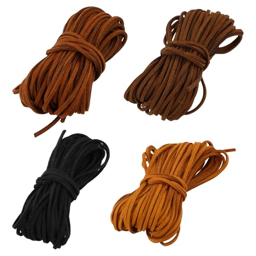 Hoxfly Lederbänder, 4 Stück 2.6 mm x 10 m Leder Schnur mit Verschlus, Klassik Basteln Lederschnüre für DIY Armband Schmuck, Vintage Lederband Kette für Basteln, Dekorieren, Handwerk (Mehrfarbig) von Hoxfly