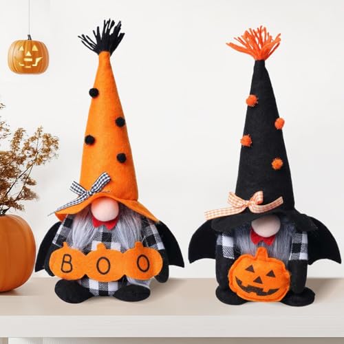 Hozaenwa Halloween Wichtel - 2 Stück Gesichtslose Kürbis Puppen Halloween Deko - Gesichtloser Feiertag Deko Tischdekoration Wohnaccessoire Fensterdekoration für Kinder Erwachsene Innenbereich von Hozaenwa