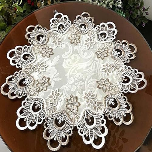 HpLive 50cm Blumenmuster Spitze Tischdecke, Runde Tischdecke Spitze Blumen Tischdecke Staubdicht Geburtstag Party Hochzeit Tischdecke Weiß von HpLive