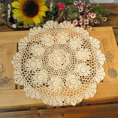 HpLive Chic Vintage-Tischdecke aus Baumwolle, gehäkelt, klein, rund, Spitze, 50,8 cm, Beige HpLive Chic Vintage-Tischdecke aus Baumwolle, gehäkelt, klein, rund, Spitze, 50,8 cm, Beige von HpLive