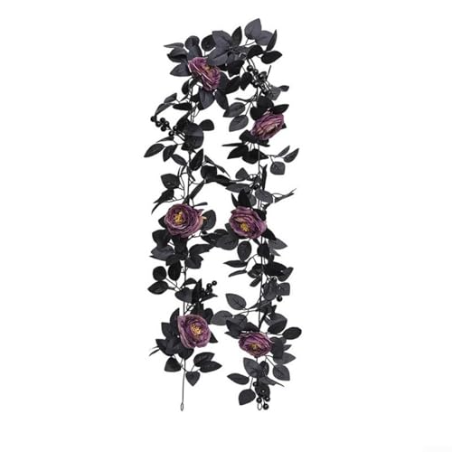 HpLive Halloween Girlande，Herbstblätter-Dekoration, Girlande schwarz künstliche Blumen gefälschte Rosen hängende Reben 5.7FT für Innen(C) von HpLive