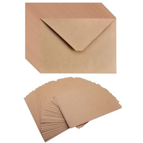 100 Kraftpapier Umschläge Doppelkarten "Kraftpapier" mit Umschlägen Vintage Kraftpapier Briefumschläge Blanko Falt-Karten Diy Einladungskarten Hochzeit & Geburtstag, Geschenk- & Grusskarten Set von Hpamba