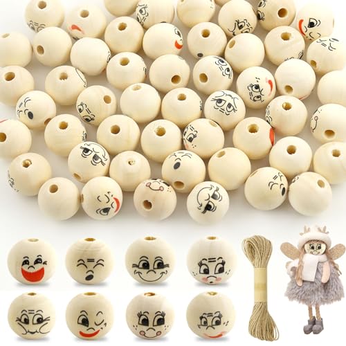 Hpbaggy 80 Smiley Face Holzperlen, Holzperlen Natur 20mm mit Gesicht, Holzperlen mit Gesicht Sorgenwürmchen, Holzperlen Rund für DIY Handgefertigte Dekorationen Bastelperlen Hpbaggy 80 Smiley Face Holzperlen, Holzperlen Natur 20mm mit Gesicht, Holzperlen mit Gesicht Sorgenwürmchen, Holzperlen Rund für DIY Handgefertigte Dekorationen Bastelperlen von Hpbaggy
