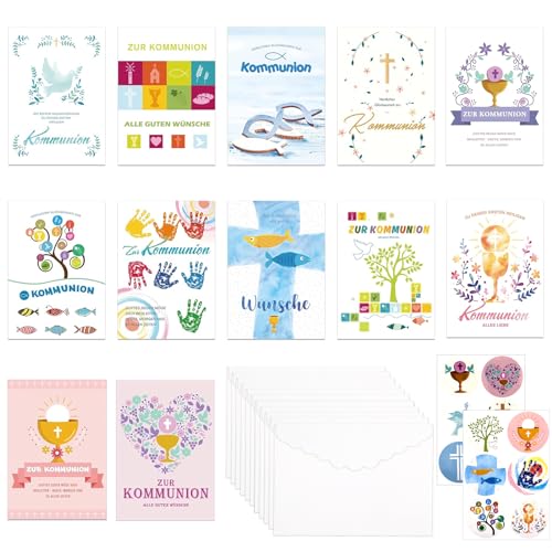 Hpbaggy 12er Set Kommunions-Glückwunschkarten, Kommunionskarten mit Umschlägen, Premium Kommunionskarten mit Umschlägen von Hpbaggy
