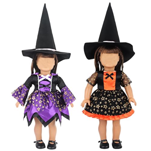 2 Set 18 Zoll Puppenkleidung und Accessoires enthalten Hut, Kleid und Schuhe hübsches Halloween -Kostüm für kleine Mädchen (Puppe Nicht enthalten), Kleidung für 18 Zoll Puppen von Hperu