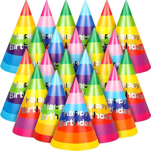 60 Stück Geburtstagsfeier Hüte Regenbogen Geburtstag Hüte Papierkegel Hüte Spaß Bunte Party Hüte Kunsthandwerkskappen für Kinder Erwachsene Geburtstagsfeier -Versorgung Geburtstagsdarstellungen von Hperu