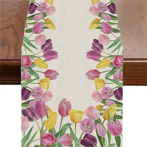 Blumentisch Runner 72x13-Zoll-Wäsche, Tulips Sommerdesign Anti-Fleck Waschbar für Esszimmer Bauernhaus Urlaub einschlepp Blumentisch Runner 72x13-Zoll-Wäsche, Tulips Sommerdesign Anti-Fleck Waschbar für Esszimmer Bauernhaus Urlaub einschlepp von Hperu