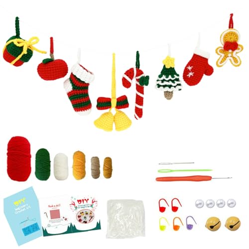 Für Anfänger (Erwachsene & Kinder), Weihnachtsgingerbread Man Crochet Set - umfasst Haken, Nadeln, Garn - DIY -Weihnachtsfest von Hperu