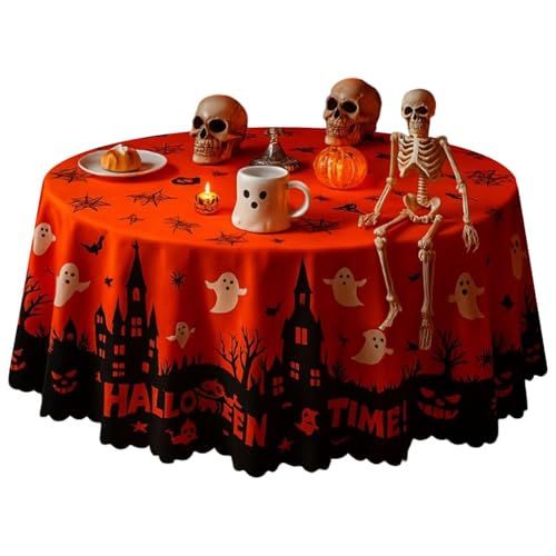 Halloween -Tischdecke, 71 -Zoll gruselige Geisterfledermausspider runde Halloween -Tischdecke wasserdichte Tischdekorationen für Küche, Esszimmer, Café Runde Halloween -Tischdecke, 71 -Zoll gruselige Geisterfledermausspider runde Halloween -Tischdecke wasserdichte Tischdekorationen für Küche, Esszimmer, Café Runde von Hperu