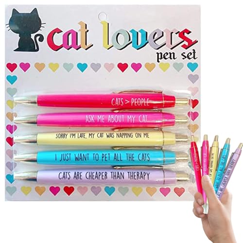 Hperu 5pcs Katzenstifte für Katzenliebhaber, Themenstifte, lustiger Phrase Kugelschreiber für Liebhaber, reibungslose Schreibschule Geschenkset Set Set von Hperu