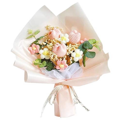 Hperu Häkelblumen, Häkelblumenstrauß mit Leichter, handgefertigtes Strick -Tulpen -Arrangement, lebensechter Geschenk für Weihnachtshochzeits -Muttertag, 12 Zoll von Hperu