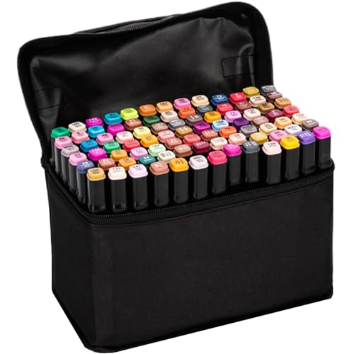 Marker-Set, Marker-Set (80pcs) 80 Color Oil-basierte 1 mm & 6 mm Daul-Tippmarkierungen mit Aufbewahrungstasche für Kinder und Erwachsene Mehrzweckmarkierungen zum Zeichnen, Buchfärbung, Notizing, M von Hperu