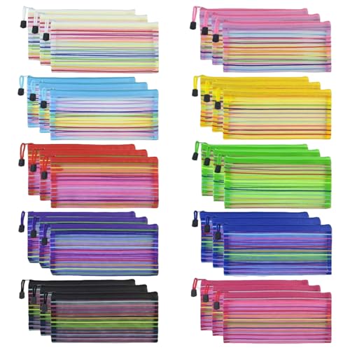 Mesh Reißverschlussbeutel, 30pcs Mesh Reißverschlussbeutel 9x4.5 Nylon-Mehrzweck für Kosmetik, Briefpapier (10 Farben) von Hperu