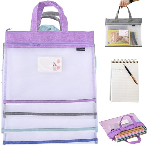 Mesh Reißverschlussbeutelbeutel, 4pcs klare Reißverschlussbeutel mit Handle, 36x28cm Mesh -Datei Organizer -Beutel mit Nameskartensteckplatz, A4 -Dokumenthalter von Hperu