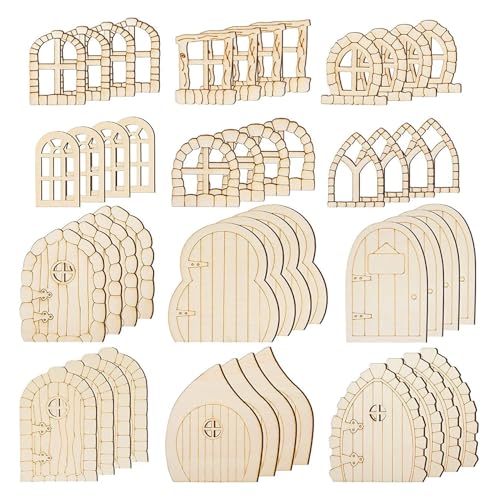 Miniatur-Tür, 48 Stück, Feentür, Holz-Feentüren für Baum, unvollendetes Mini-Fenster, Feenhaus, DIY-Set, Feengarten-Zubehör, Typ 2 Statuen Miniatur-Tür, 48 Stück, Feentür, Holz-Feentüren für Baum, unvollendetes Mini-Fenster, Feenhaus, DIY-Set, Feengarten-Zubehör, Typ 2 Statuen von Hperu