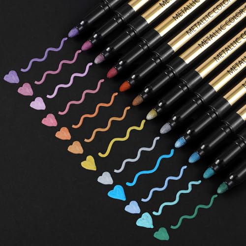 12 Stück Metallic Marker Stifte 12 Farben Glitzerstifte Wasserfest Metallic Marker für Fotoalbum zum Selbstgestalten Gästebuch Hochzeit Scrapbook Zubehör Keramik Weihnachten Halloween Deko Stifte von Hpmjz