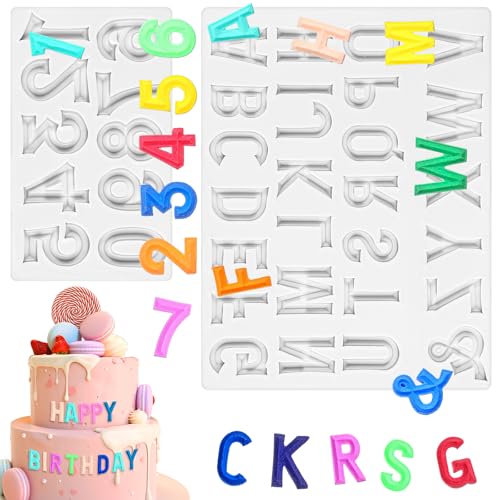 2 Stück Silikonform Buchstaben 3D Zahlen Fondant Formen A-Z & 0-9 Alphabet Gießform Zahlen Backform Schokoladenform Seifenform Epoxidharz Formen für Anhänger Dekoration DIY Basteln von Hpmjz