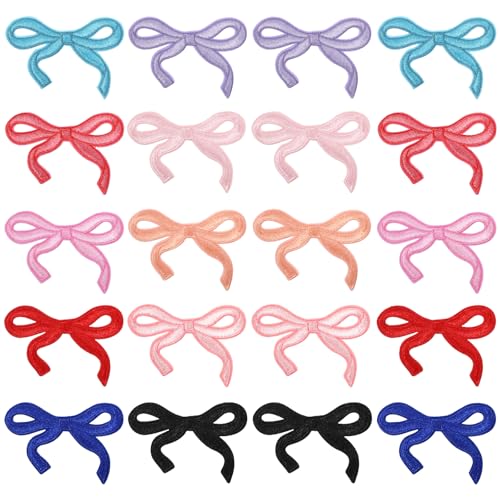 20 x Schleifen-Flicken in 10 Farben, niedliche Bügelbilder, Applikation, rosa Schleife, bestickte Applikation, niedliche Schleife, zum Aufnähen auf Kleidung, Hüte, Hosen, Jeans, Hemden, Jacken 20 x Schleifen-Flicken in 10 Farben, niedliche Bügelbilder, Applikation, rosa Schleife, bestickte Applikation, niedliche Schleife, zum Aufnähen auf Kleidung, Hüte, Hosen, Jeans, Hemden, Jacken von Hpmjz