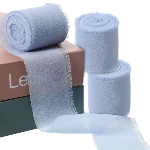 Hellblaues Band, 3 Rollen, 3,8 cm, insgesamt 13,7 m, handgefertigt, Baumwolle, ausgefranste Fransenbänder, blaues Chiffonband für Geschenkverpackungen, Hochzeitseinladungen, Brautsträuße, Babyparty Hellblaues Band, 3 Rollen, 3,8 cm, insgesamt 13,7 m, handgefertigt, Baumwolle, ausgefranste Fransenbänder, blaues Chiffonband für Geschenkverpackungen, Hochzeitseinladungen, Brautsträuße, Babyparty von Hpmjz