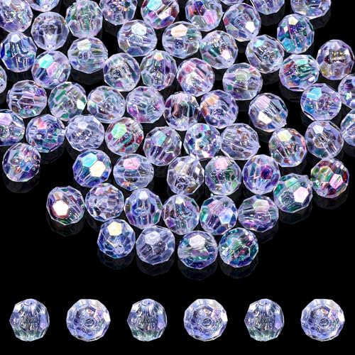 Hpmjz 100 Stück Facettierte Perlen, Glasperlen Glitzerperlen Deko Perlen zum Auffädeln Sortierte Klare Kristallglasperlen Abstandshalter Perlens für Basteln Schmuckherstellung (10mm) von Hpmjz