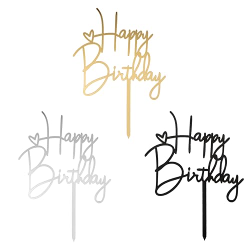 Hpmjz 3 Stück Happy Birthday Cake Topper Geburtstag Tortendeko Acryl Party-Dekoration Herz Kuchen Dekoration für Frauen Männer Familie Freunde Jahrestag Andenken Valentinstag von Hpmjz