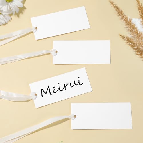 Hpmjz 50 Stück Hochzeits-Platzkarten, Blanko-Papieranhänger, elegante Blanko-Platzkarten, hängende Geschenkanhänger mit Satinband für Hochzeitstisch, Abendessen, Bankett, Party, Tisch, Empfang von Hpmjz