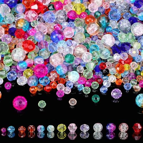 Hpmjz 600 Stück Kristallglasperlen, sortiert, lose glitzernde Perlen, bunt, Regenbogen-Kristall, Bastelperlen, facettiert, Tropfenform, Rondelle, Briolette für Schmuckherstellung, DIY, Halskette von Hpmjz