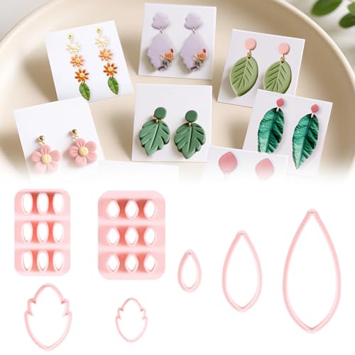Hpmjz 7-teiliges Set aus rosa Ton-Press-Ohrringformen, Blatt-Tonschneider-Set, bequeme Blatt-Ohrring-Ausstecher, Polymer-Ton-Schneider mit verschiedenen Größen für DIY-Schmuck-Werkzeuge von Hpmjz